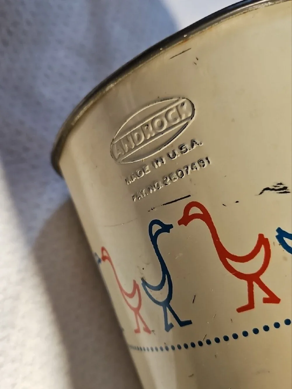 Vintage Androck Large & Small Flour Sifters with Blue & Red Bird Motif